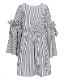 Habitual Black/White Stripe Bell Sleeve With Bow Dress 
